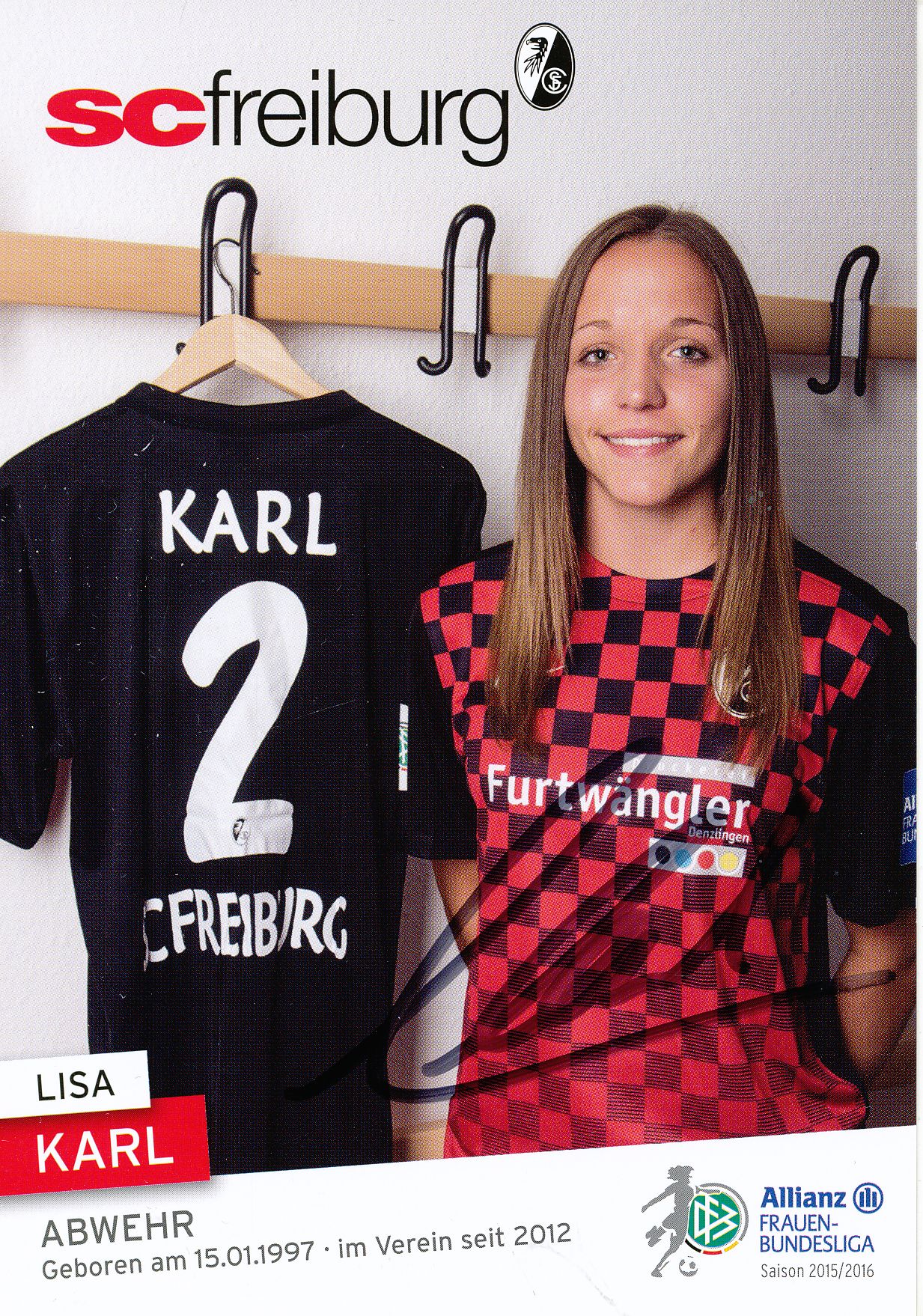 Sarah Puntigam Autogrammkarte SC Freiburg Frauen 2015-16 Original Signiert